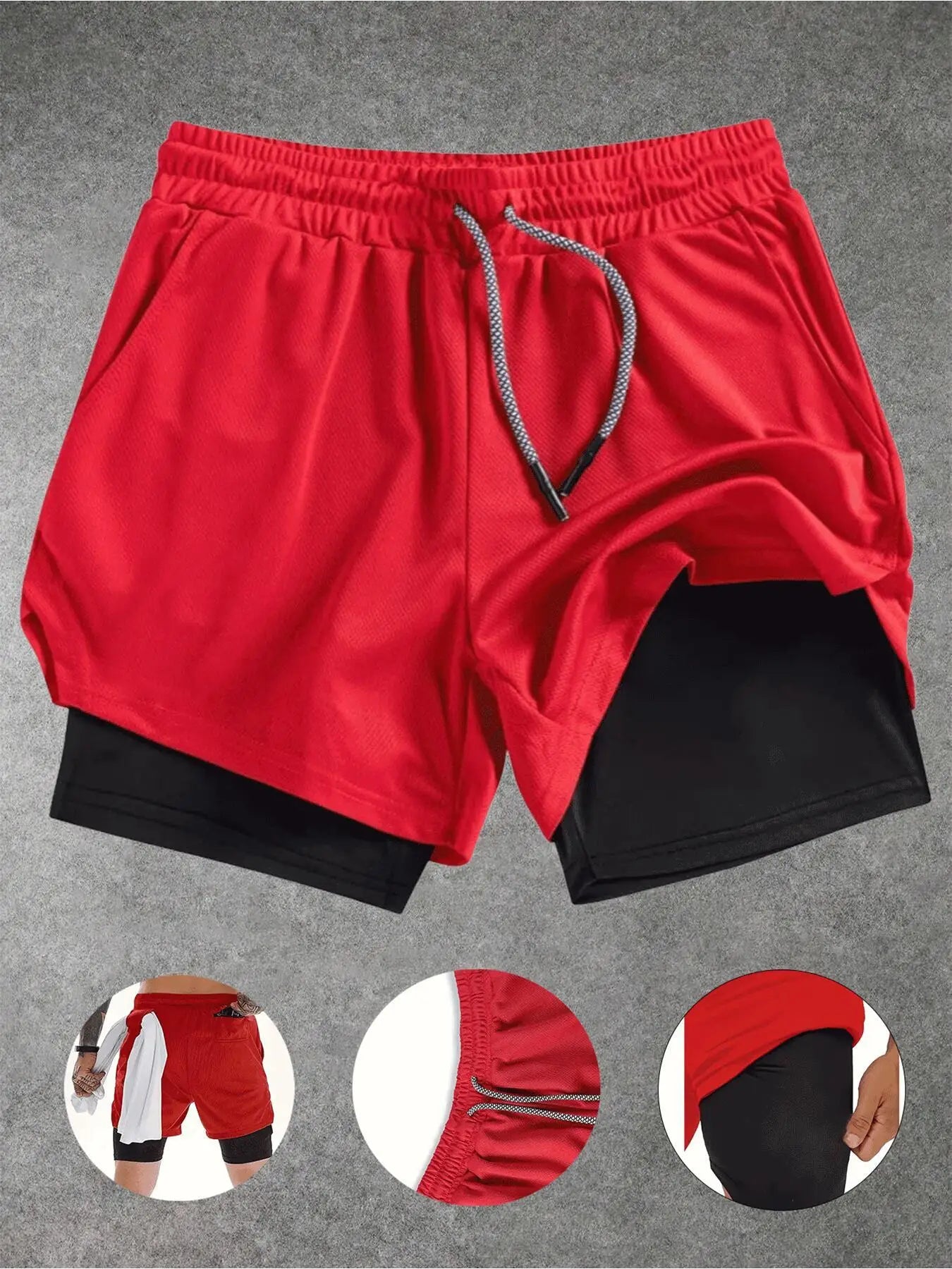 Summer Men Shorts Funny Graphic Print Running Fitness Gym Training Sport Shorts Quick Dry Workout Jogging Double Deck Shorts Man