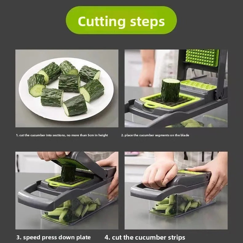 Manual Multifunctional Vegetable Cutter Potato Peeler Slicer Dicer Kitchen Gadget Set Stainless Steel Blades 14/16 Piece Grater