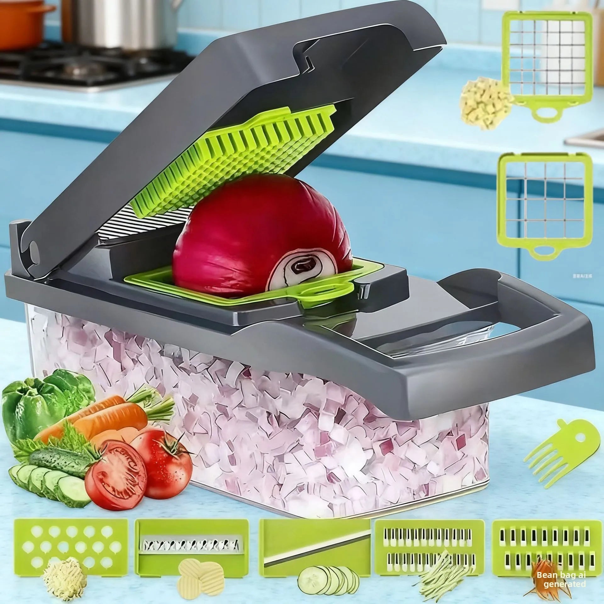 Manual Multifunctional Vegetable Cutter Potato Peeler Slicer Dicer Kitchen Gadget Set Stainless Steel Blades 14/16 Piece Grater