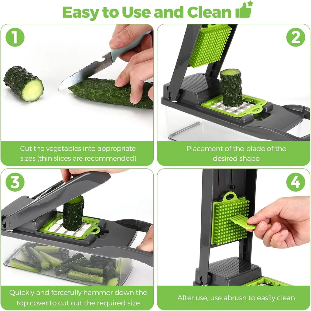 Factory Wholesale Kitchen Accessories 14 in 1 Food Cutter Veggie Onion Chopper Mandoline Slicer Multifunctional Vegetable Cutter