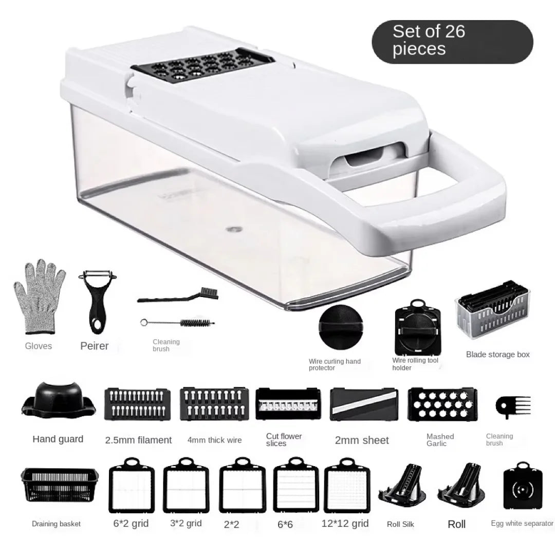 Manual Multifunctional Vegetable Cutter Potato Peeler Slicer Dicer Kitchen Gadget Set Stainless Steel Blades 14/16 Piece Grater