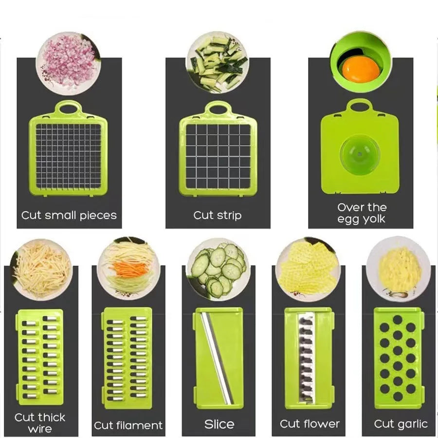 Manual Multifunctional Vegetable Cutter Potato Peeler Slicer Dicer Kitchen Gadget Set Stainless Steel Blades 14/16 Piece Grater