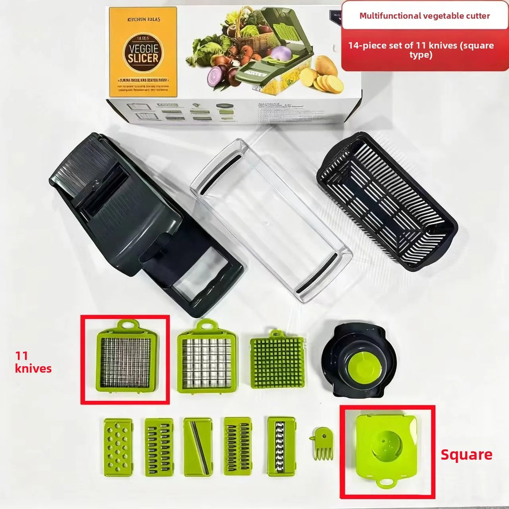 Manual Multifunctional Vegetable Cutter Potato Peeler Slicer Dicer Kitchen Gadget Set Stainless Steel Blades 14/16 Piece Grater