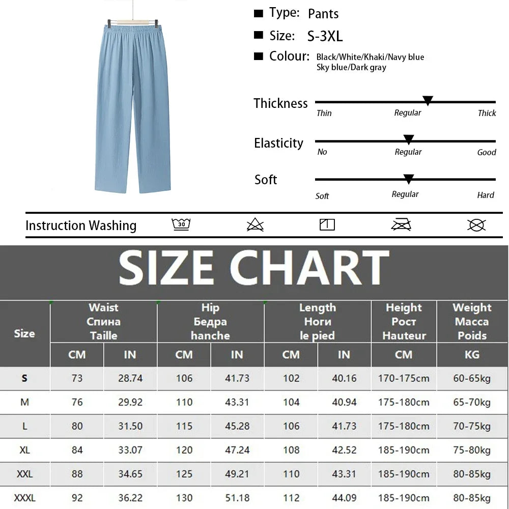 Men's Casual Straight Trousers Summer Autumn Breathable Solid Color Long Pants Drawstring Fitness Sweatpants Men Streetwear