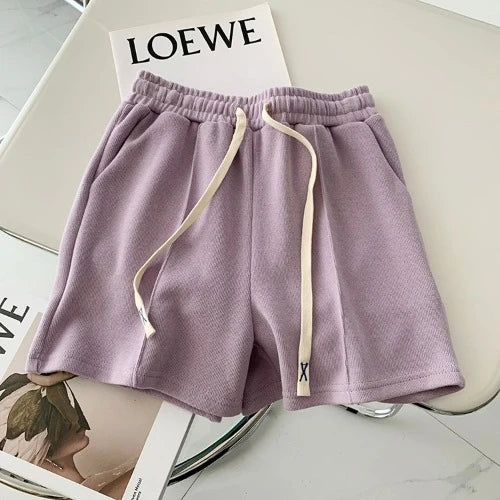 Summer Shorts Women Elasticity Lovely Girls Korean Style Sweet Students Harajuku Simple Pure Gray Oversize Trousers Female 2026