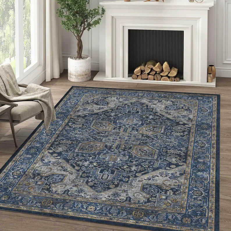 Weathered Gray Modern Area Rug Abstract Texture Accent Mat-Gray Living Room Carpet-Vintage Feel Throw Rug Decorative Mat