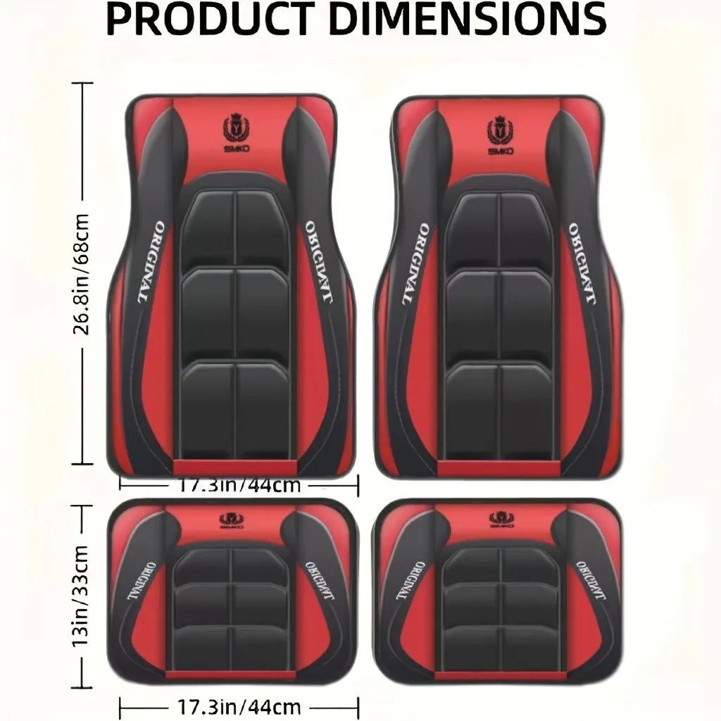 2D Flat 4-Piece Red Y-Shaped Car Carpet Set, Durable Polyester, Universal Fit for Sedans and SUVs, Perfect Gift for driver