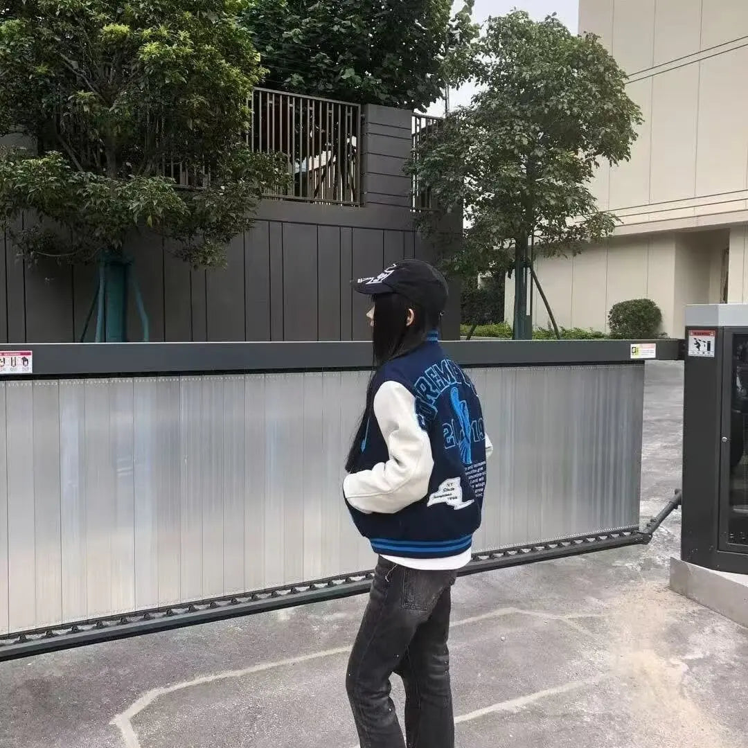American retro high street baseball jacket embroidered jacket for both men and women, vibe style slim Uniform  coat