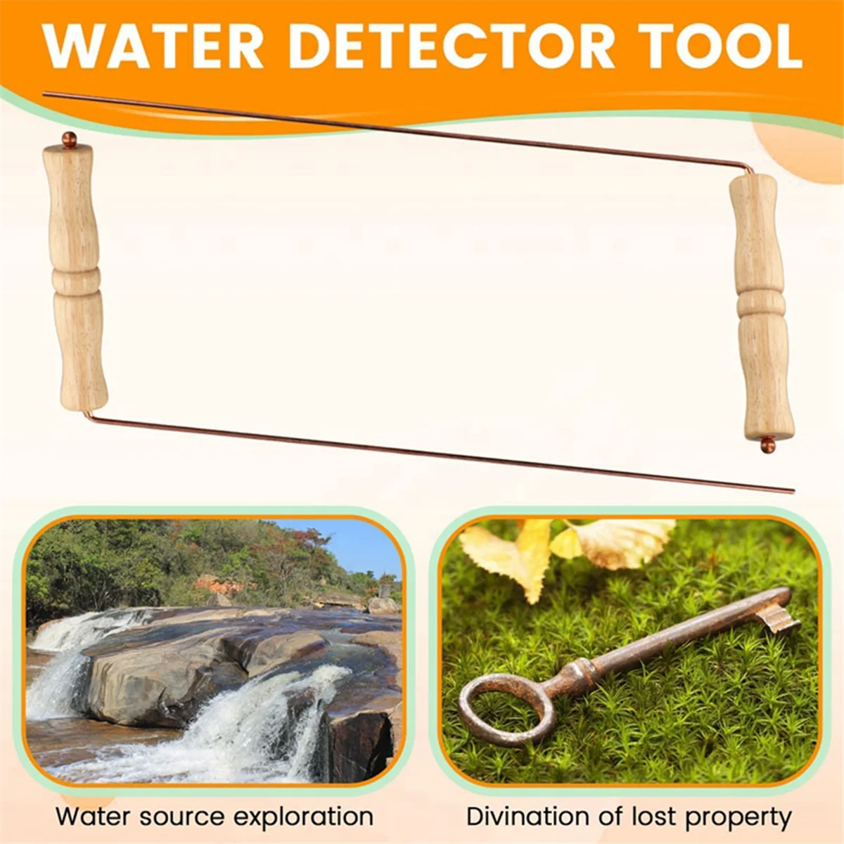 BAAU Copper Dowsing Rods Kit for Divination Tool - 2PCS Natural Wooden Handles Divining Rods
