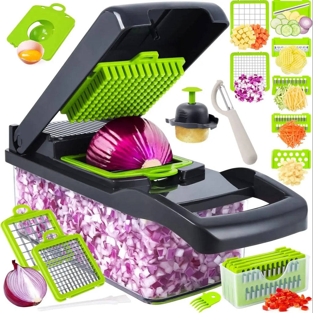 16-in-1 Professional Kitchen Slicer Multi-Function Food Chopper with Cleaver Blade Vegetable Fruit Potato Tomato Dicer Cutter Pe