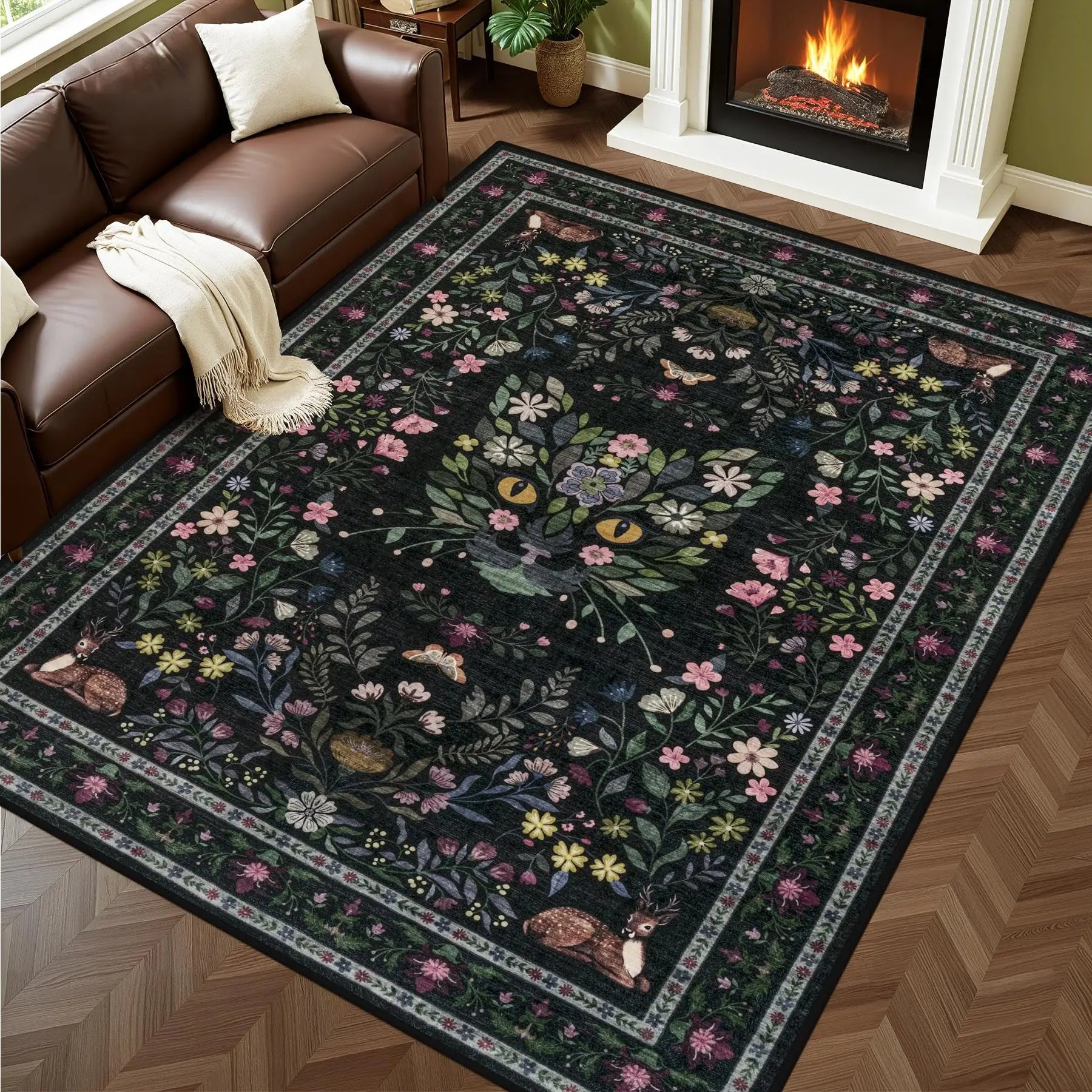 Area Rugs Living Room Rug Vintage Washable Rug Floral Soft Carpet Indoor Floor NonSlip Boho Stain Resistant Large Carpets for Be