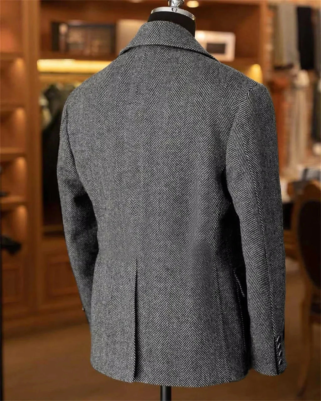 British Men's Blazers Vintage Herringbone Tweed Formal Jacket Wool Blend Double Breasted Casual Autumn Winter Suit Coat