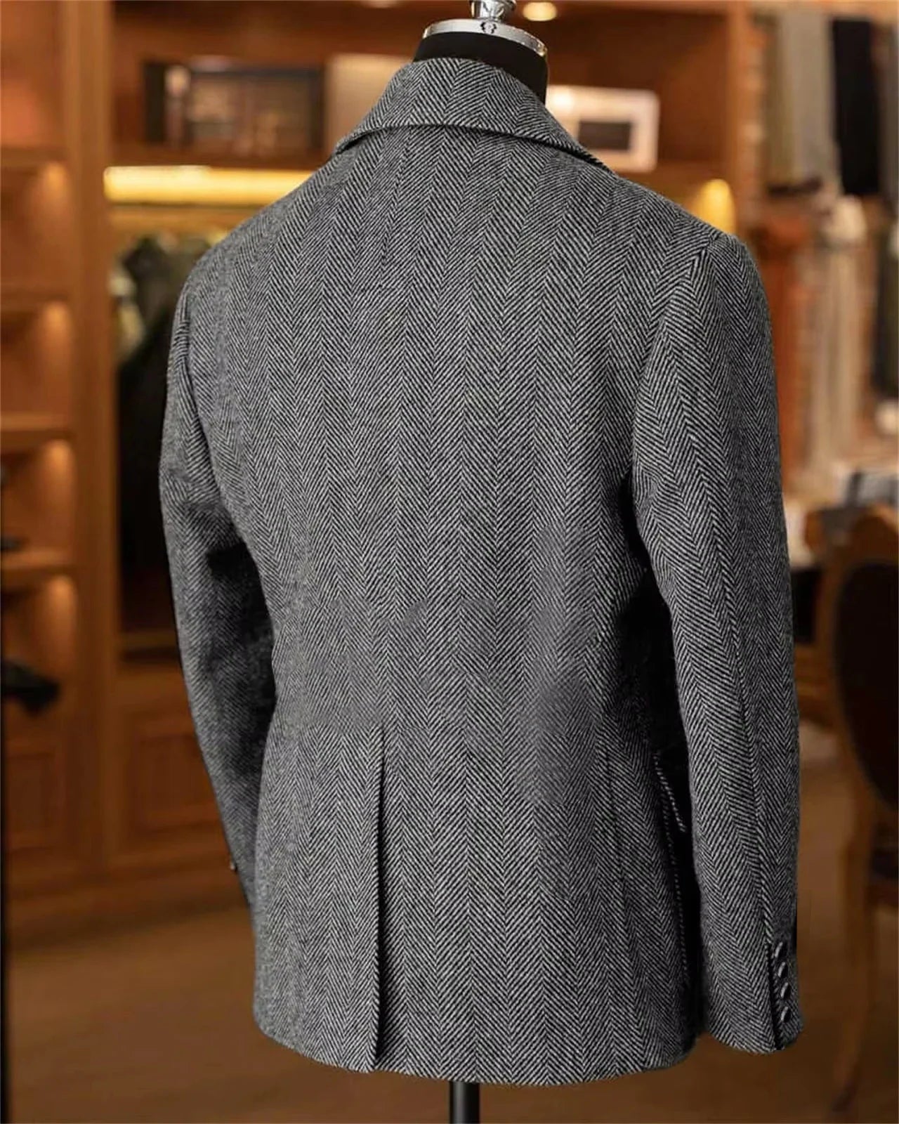 British Men's Blazers Vintage Herringbone Tweed Formal Jacket Wool Blend Double Breasted Casual Autumn Winter Suit Coat