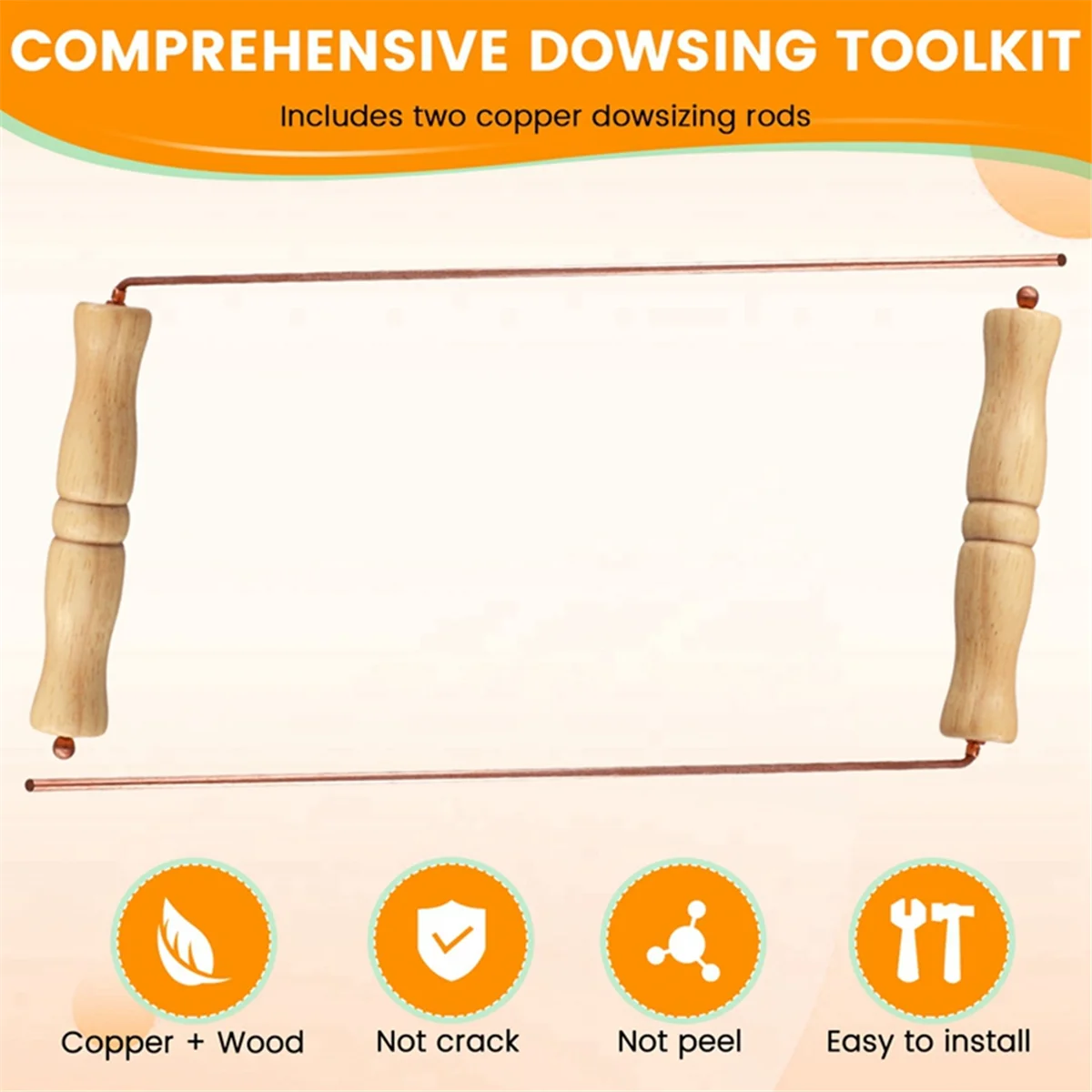 BAAU Copper Dowsing Rods Kit for Divination Tool - 2PCS Natural Wooden Handles Divining Rods