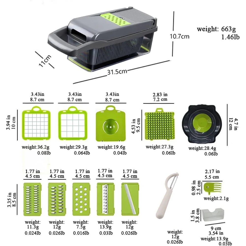 16-in-1 Professional Kitchen Slicer Multi-Function Food Chopper with Cleaver Blade Vegetable Fruit Potato Tomato Dicer Cutter Pe