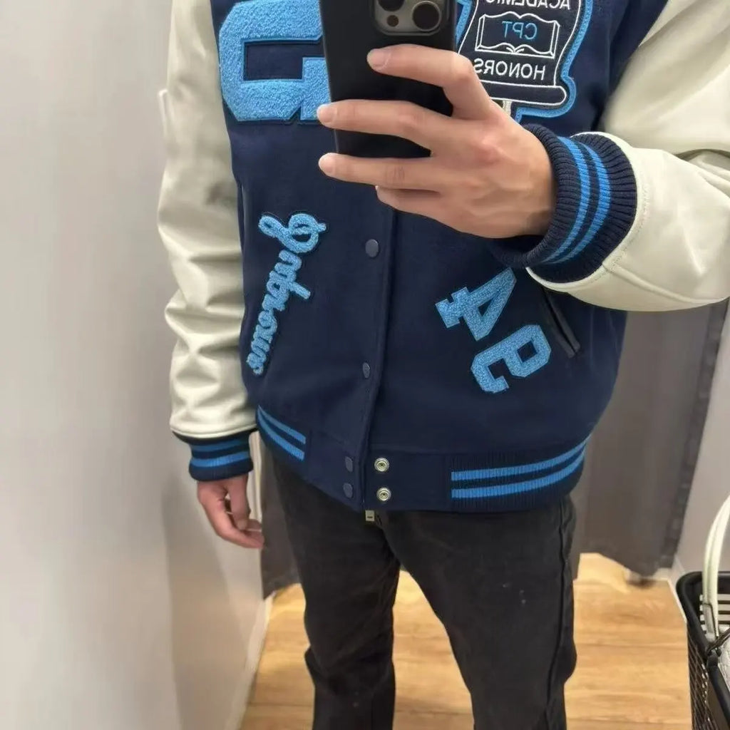 American retro high street baseball jacket embroidered jacket for both men and women, vibe style slim Uniform  coat
