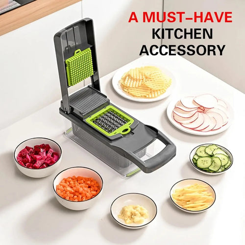16-in-1 Professional Kitchen Slicer Multi-Function Food Chopper with Cleaver Blade Vegetable Fruit Potato Tomato Dicer Cutter Pe