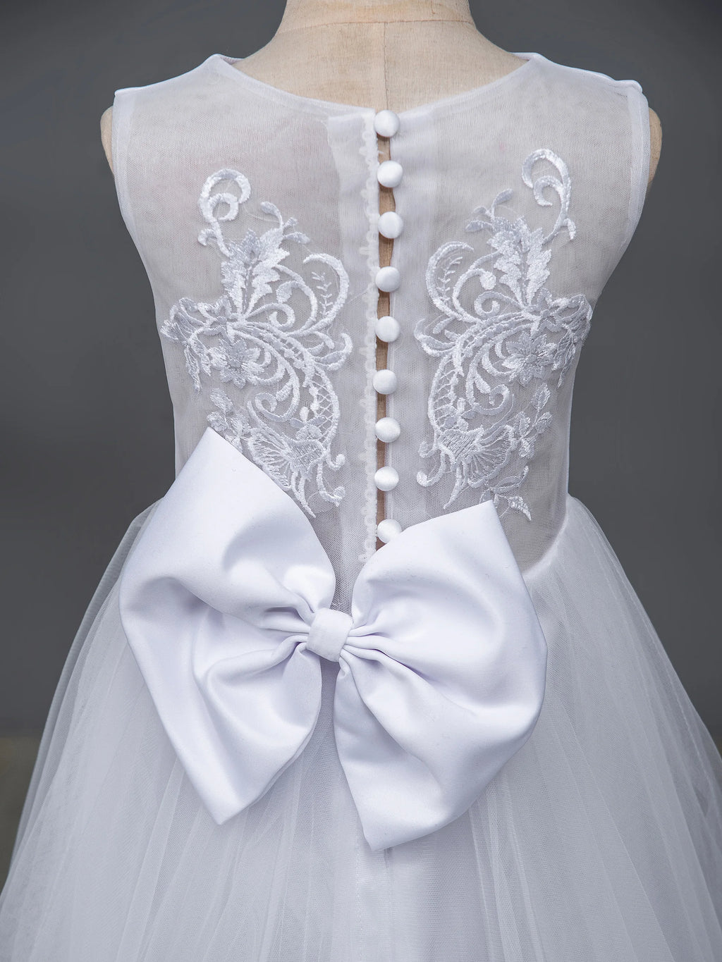 BABYONLINE Long Sleeve Flower Girl Dresses For Wedding Guest Kids Bridesmaid With Bow White Ivory Lace Tulle First Communion
