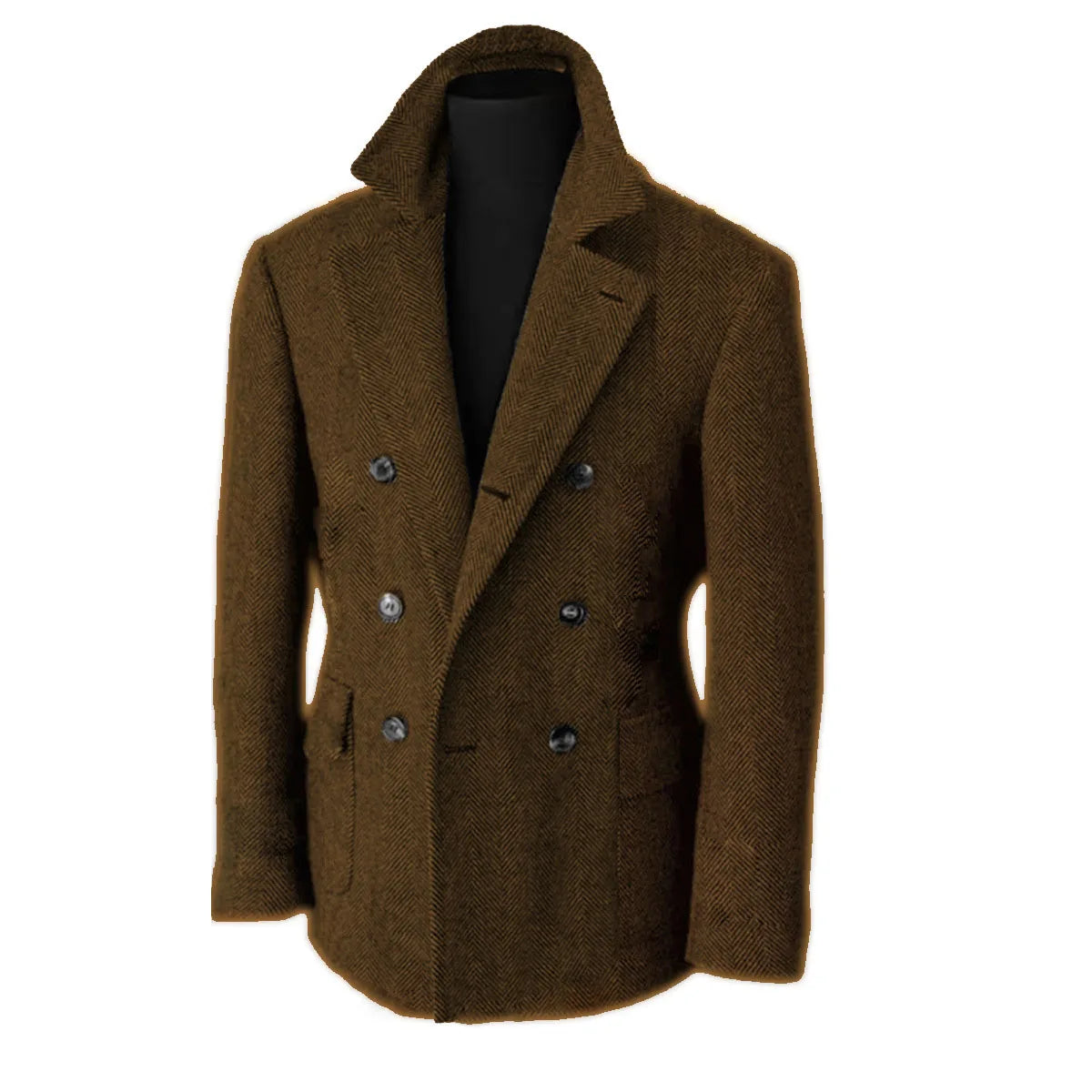 British Men's Blazers Vintage Herringbone Tweed Formal Jacket Wool Blend Double Breasted Casual Autumn Winter Suit Coat