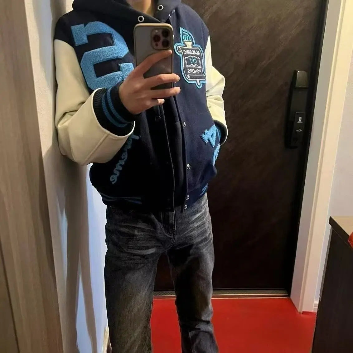 American retro high street baseball jacket embroidered jacket for both men and women, vibe style slim Uniform  coat