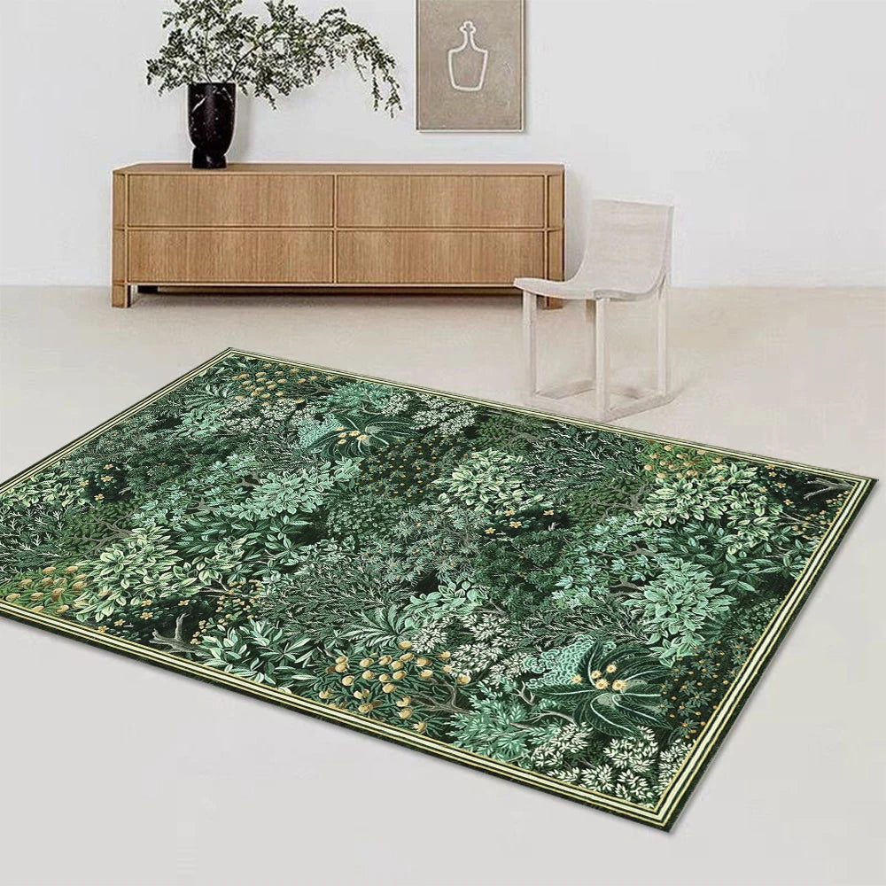 Washable Area Rug for Living Room, Botanical Non Slip Stain Resistance Woodland Area Rug for Farmhouse, Bedroom, Dining Room