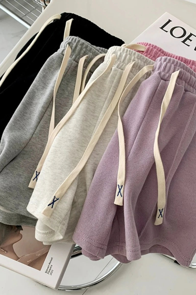Summer Shorts Women Elasticity Lovely Girls Korean Style Sweet Students Harajuku Simple Pure Gray Oversize Trousers Female 2026
