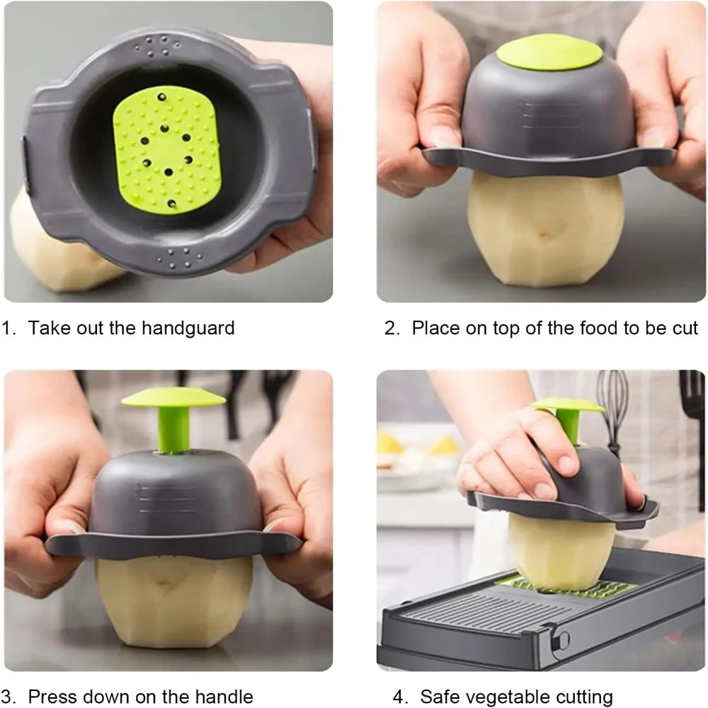16-in-1 Professional Kitchen Slicer Multi-Function Food Chopper with Cleaver Blade Vegetable Fruit Potato Tomato Dicer Cutter Pe