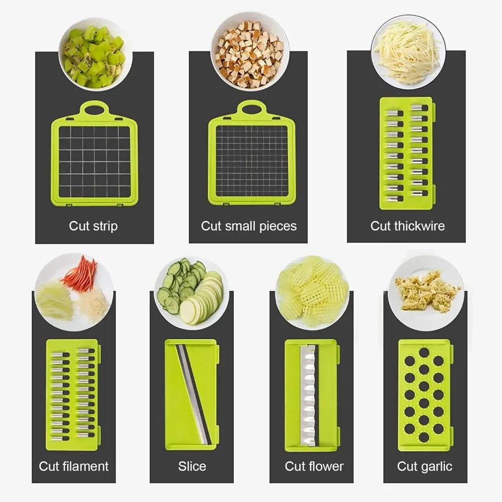 16-in-1 Professional Kitchen Slicer Multi-Function Food Chopper with Cleaver Blade Vegetable Fruit Potato Tomato Dicer Cutter Pe