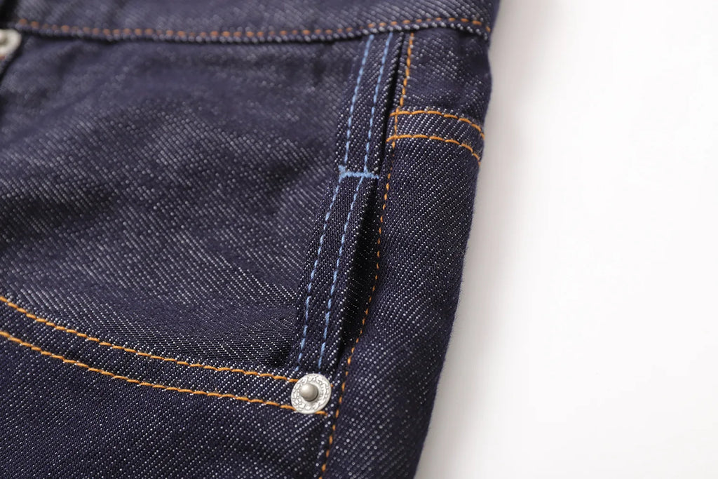 Men's Retro Lenzing Anti-fading A-line Straight Leg Casual Original Color Jeans Long Pants mid Waist Zipper Opening Loose Fit