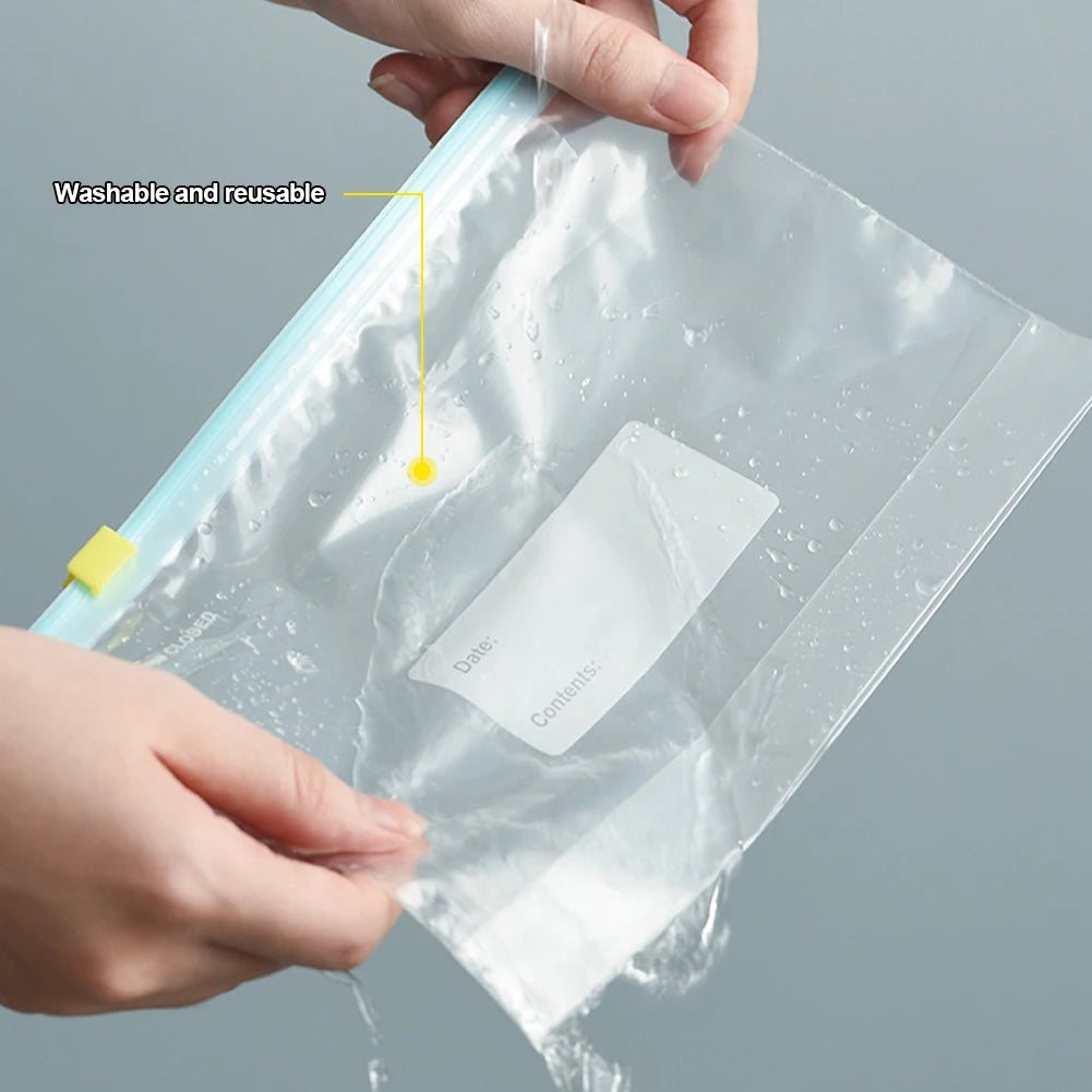 10Pcs Reusable Zipper Bag Stand Up Zip Shut Plastic Freezer Bag Fruit Vegetable Ziplock Kitchen Food Storage Organizer Pouch