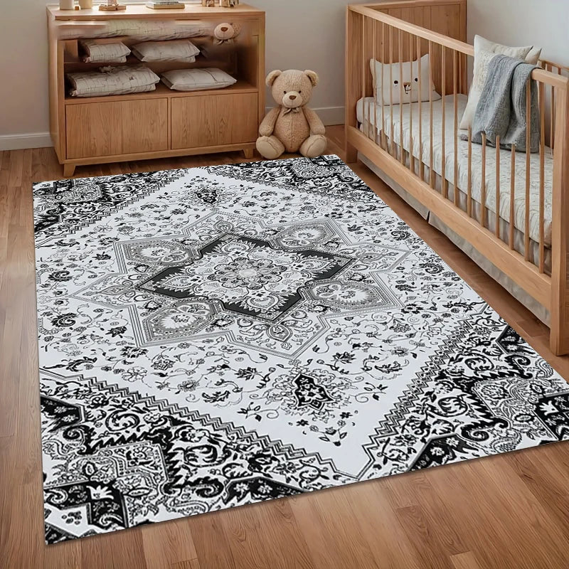 A Area Rug Carpet Non Slip Vintage Blue Persian Floral Floor Mat for Nursery Bedroom Living Room Kids Room Home Decor Dorm Gift