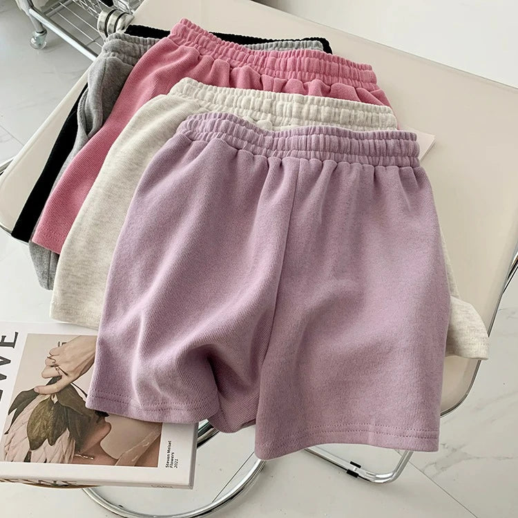 Summer Shorts Women Elasticity Lovely Girls Korean Style Sweet Students Harajuku Simple Pure Gray Oversize Trousers Female 2026