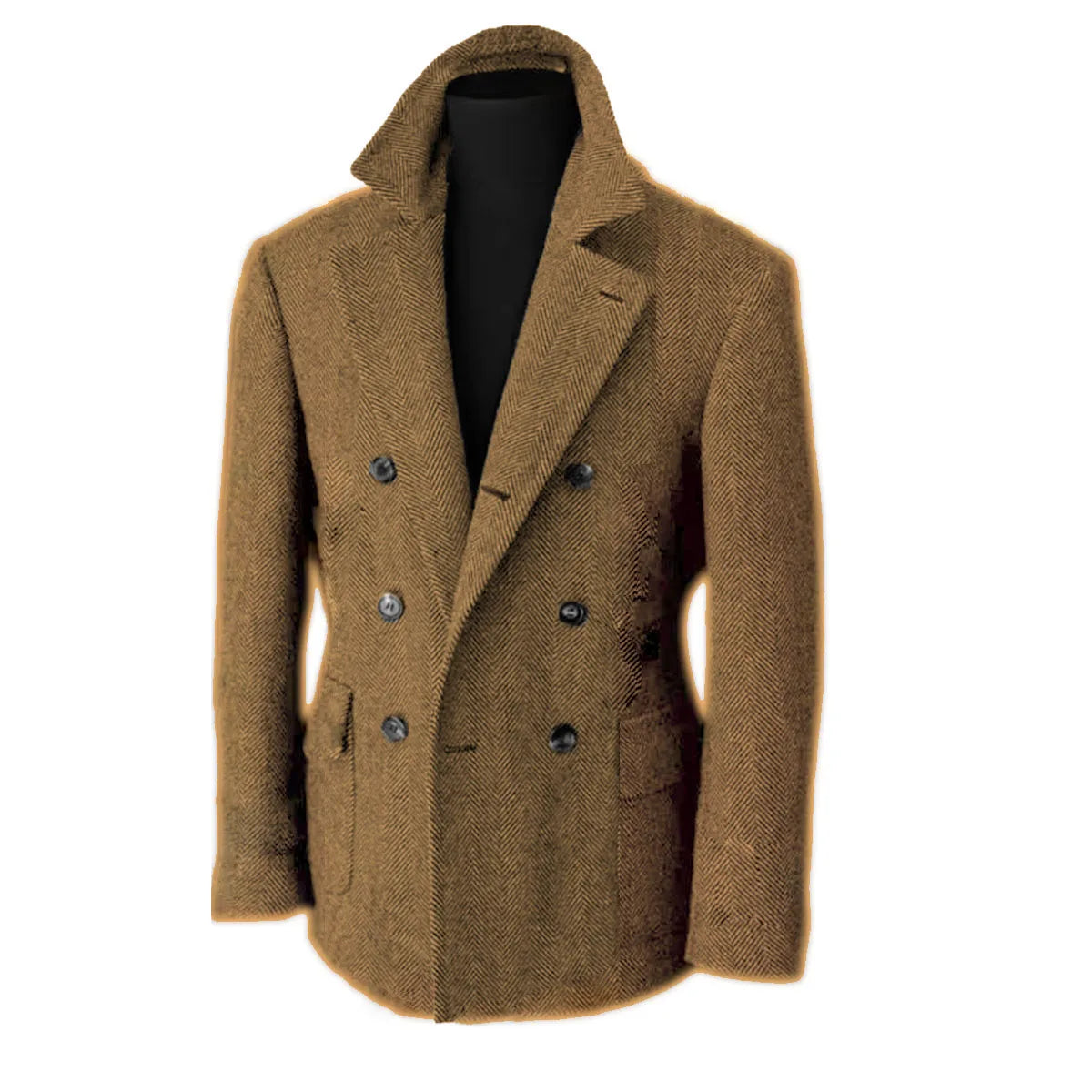 British Men's Blazers Vintage Herringbone Tweed Formal Jacket Wool Blend Double Breasted Casual Autumn Winter Suit Coat