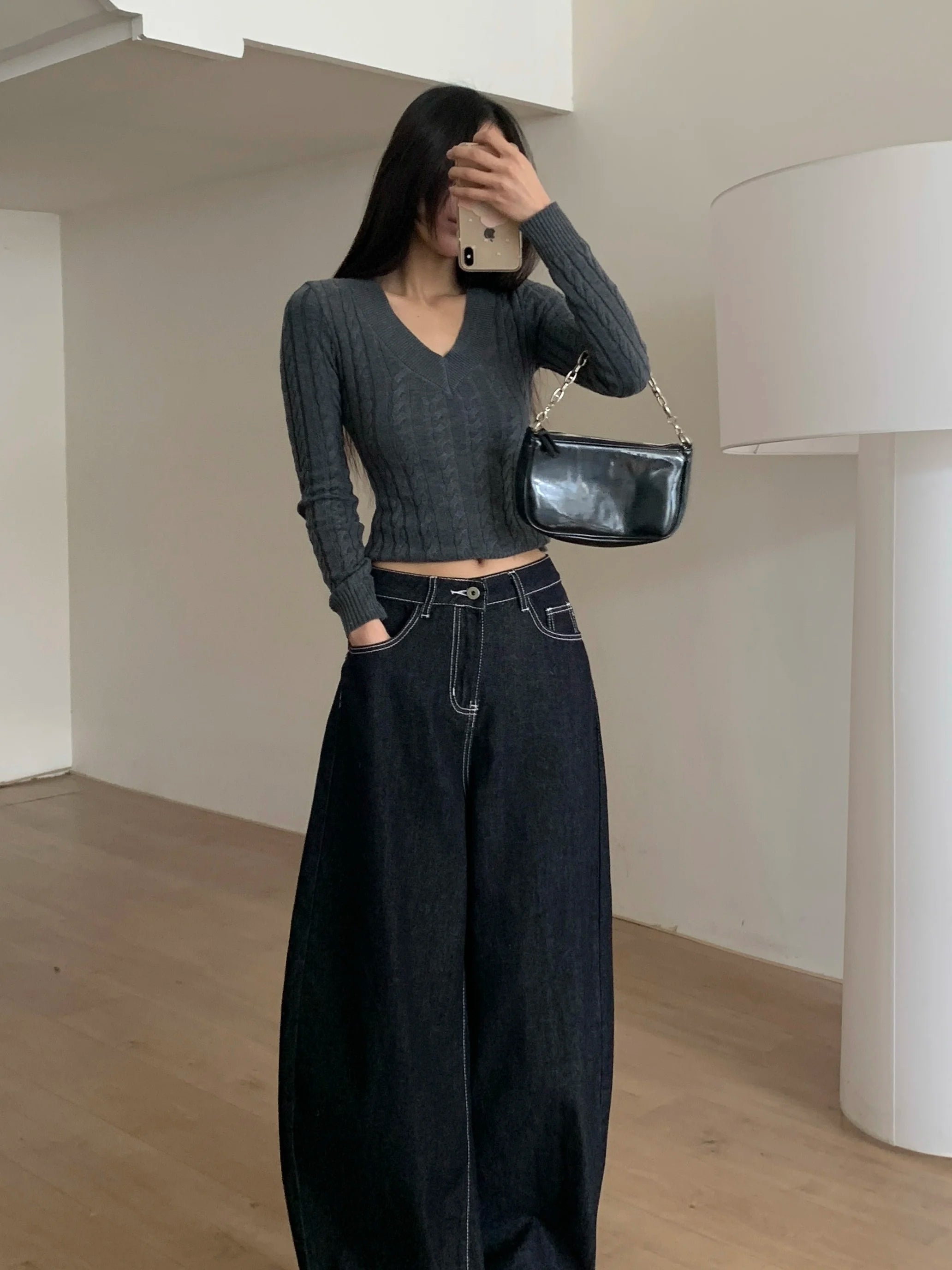 American Retro Wide Leg Pants Loose Fit Original Color Denim Loose Trousers High Street Drapey Silhouette Straight Jeans