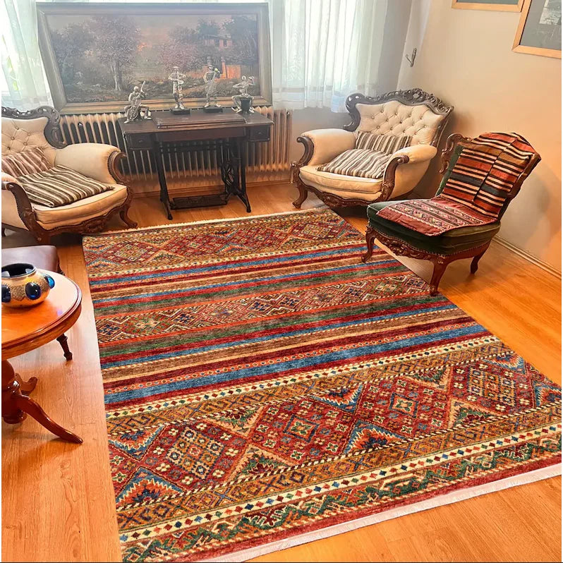Red Geometric Area Rug Carpet Colorful Persian Style Area Rug Washable Soft Carpet Living Room Bedroom Kitchen Home Decoration