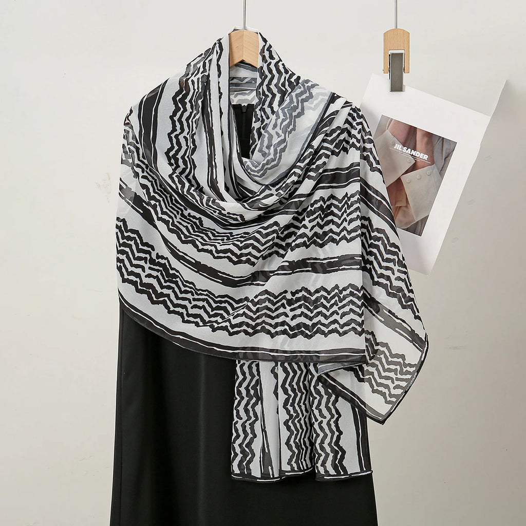 New Design Striped Keffiyeh Hijab Wave Printed Chiffon Scarf Women Islamic Muslim Scarves Shawl Echarpe Foulard Dubai Hijabs