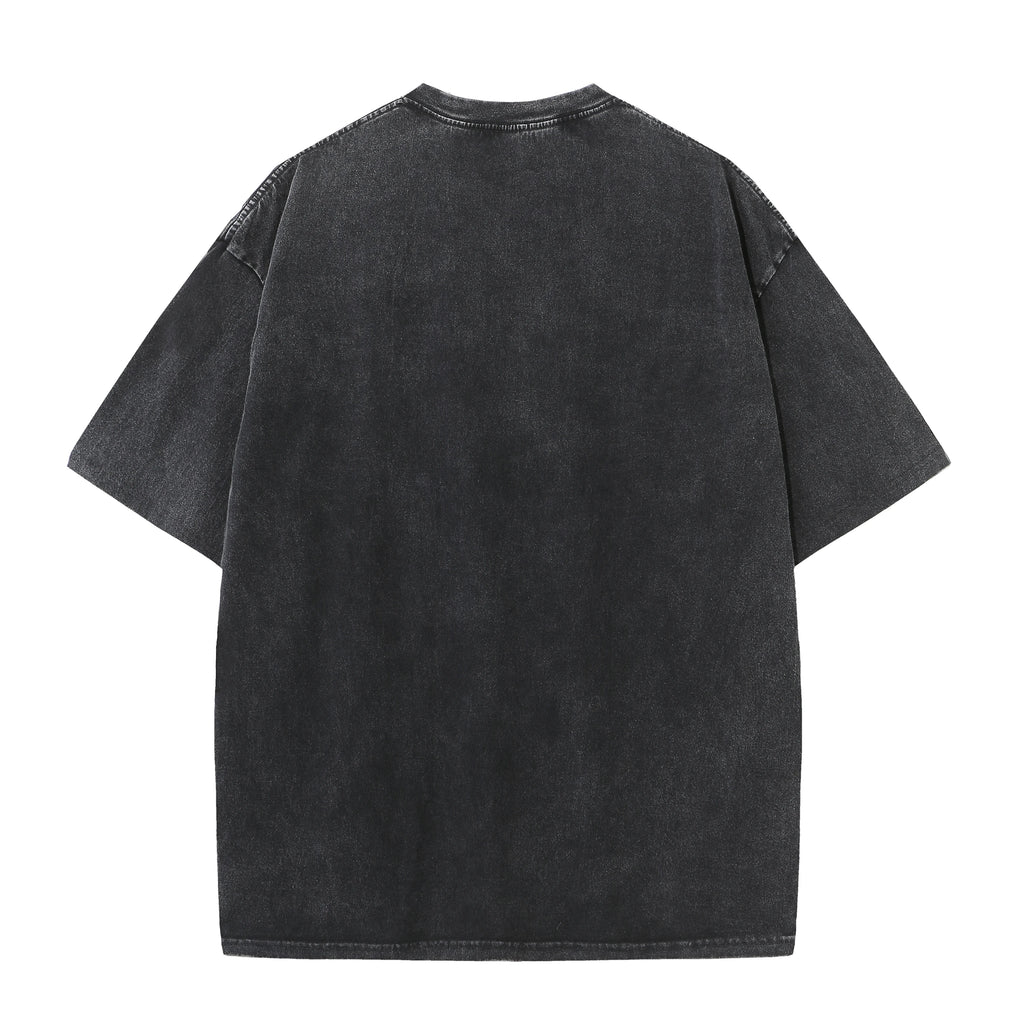 Men's summer pure cotton distressed retro drop shoulder T-shirt solid color loose casual breathable men's casual T-shirt tops
