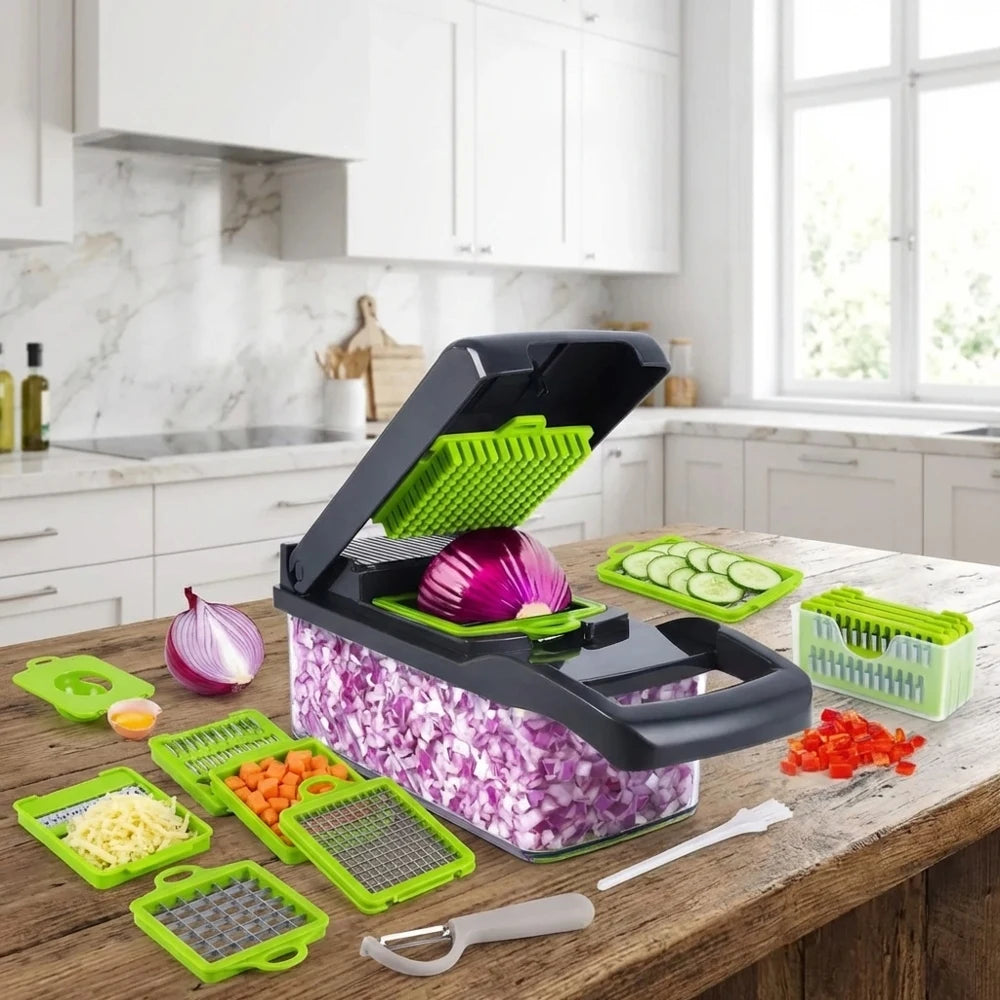 16-in-1 Professional Kitchen Slicer Multi-Function Food Chopper with Cleaver Blade Vegetable Fruit Potato Tomato Dicer Cutter Pe