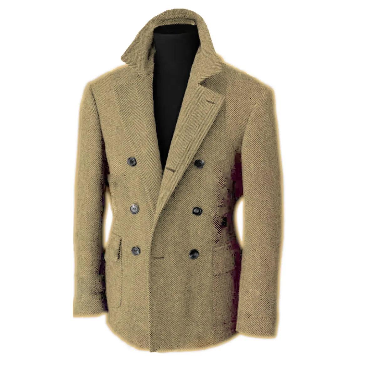 British Men's Blazers Vintage Herringbone Tweed Formal Jacket Wool Blend Double Breasted Casual Autumn Winter Suit Coat