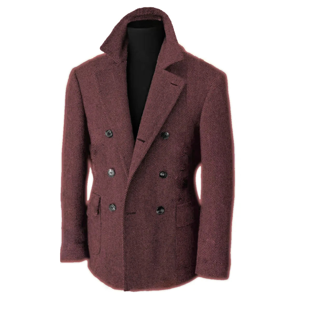 British Men's Blazers Vintage Herringbone Tweed Formal Jacket Wool Blend Double Breasted Casual Autumn Winter Suit Coat