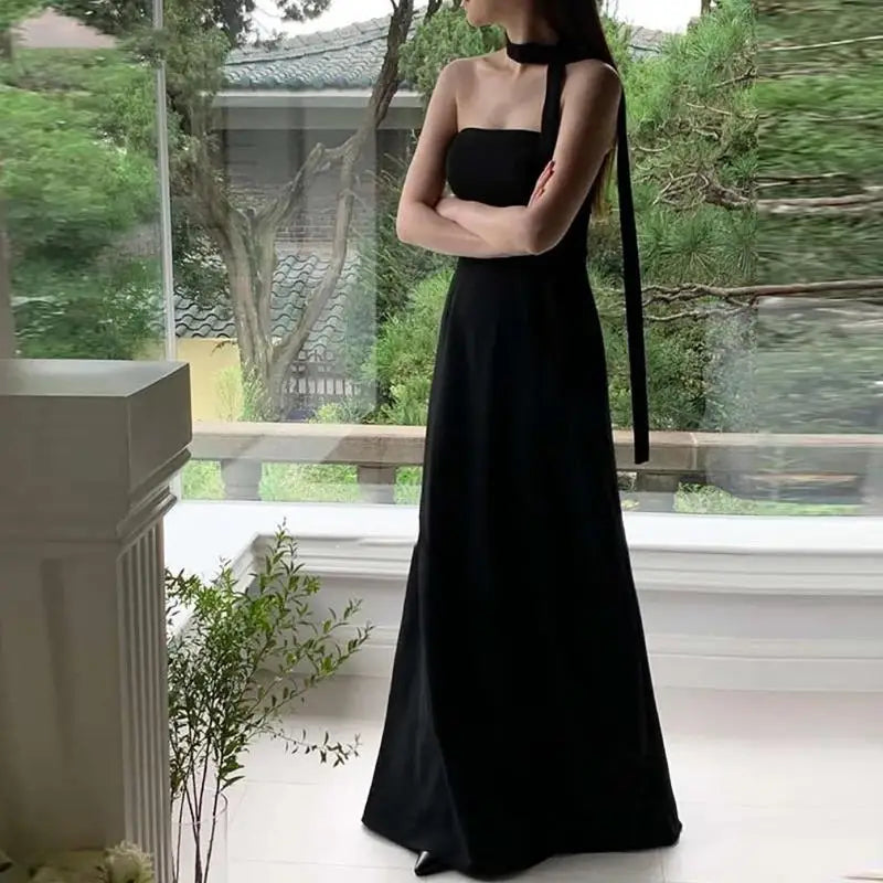 Classic Black Evening Dresses Sexy Strapless Wedding Dresses Elegant Floor-length A-line Simple Bridal Dress Customized
