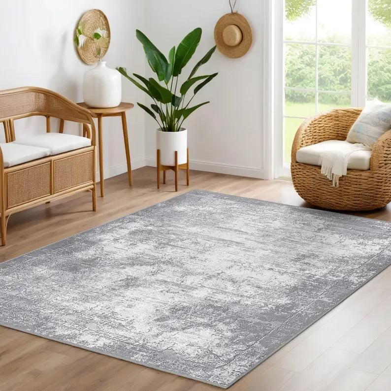 Weathered Gray Modern Area Rug Abstract Texture Accent Mat-Gray Living Room Carpet-Vintage Feel Throw Rug Decorative Mat