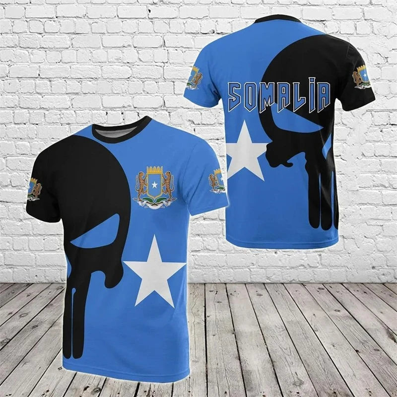 Somalia Flag Graphics T-shirts Summer Fashion Short Sleeve 3D National Emblem Printed T Shirts Casual Loose Streetwear Tees Tops
