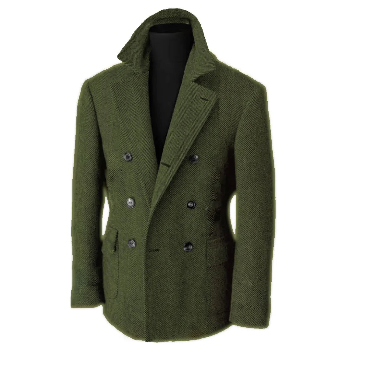 British Men's Blazers Vintage Herringbone Tweed Formal Jacket Wool Blend Double Breasted Casual Autumn Winter Suit Coat
