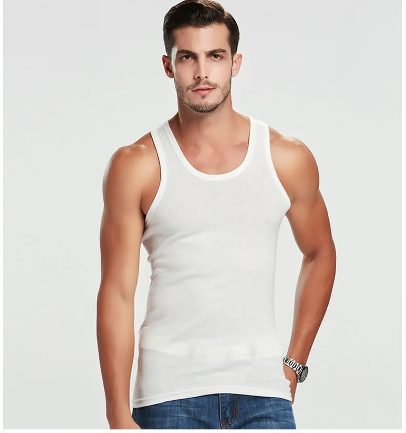 1 Pack Four Seasons Men's Cotton Joker Vest Teenagers Simple Fit Sports Fitness T-shirt Middle-aged Casual Sleeveless Shirt