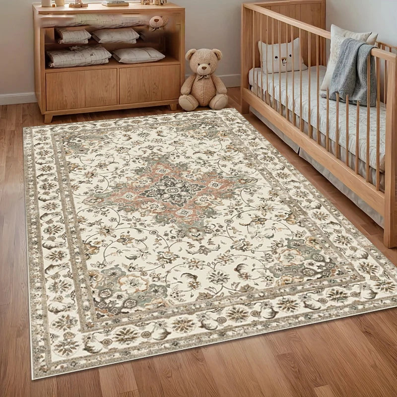 A Area Rug Carpet Non Slip Vintage Blue Persian Floral Floor Mat for Nursery Bedroom Living Room Kids Room Home Decor Dorm Gift