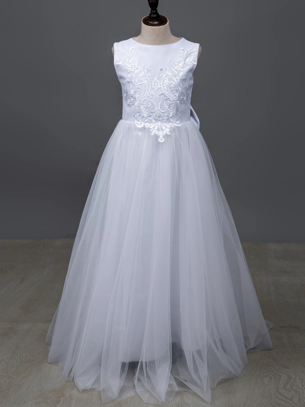 BABYONLINE Long Sleeve Flower Girl Dresses For Wedding Guest Kids Bridesmaid With Bow White Ivory Lace Tulle First Communion