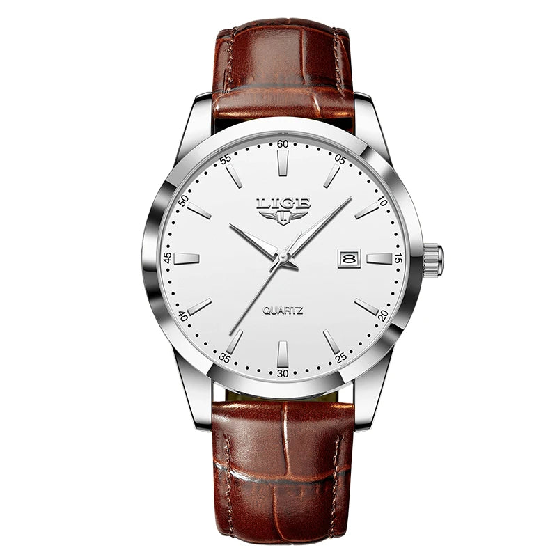 LIGE Mens Watches Top Brand Luxury Military Quartz Watch for Men Fashion Leather Waterproof Sports Chronograph Montre Homme+BOX