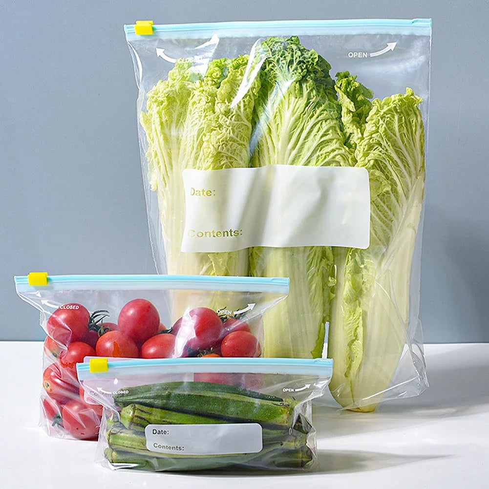 10Pcs Reusable Zipper Bag Stand Up Zip Shut Plastic Freezer Bag Fruit Vegetable Ziplock Kitchen Food Storage Organizer Pouch