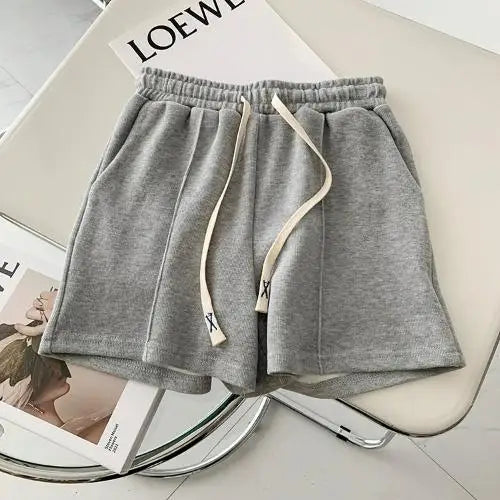 Summer Shorts Women Elasticity Lovely Girls Korean Style Sweet Students Harajuku Simple Pure Gray Oversize Trousers Female 2026